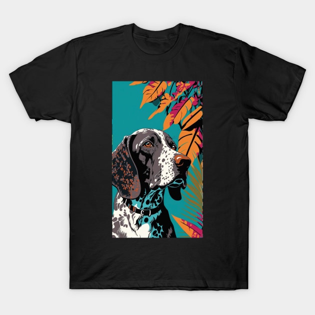 German Shorthair Pointer Dog Vibrant Tropical Flower Tall Retro Vintage Digital Pop Art Portrait 3 T-Shirt by ArtHouseFlunky